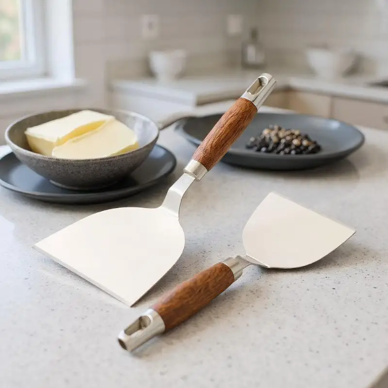 Pala para freír de acero inoxidable para parrilla de Pizza, molder de hamburguesas, pala para tortilla para hornear, juego de herramientas para barbacoa, vajilla para exteriores, 1 Uds.