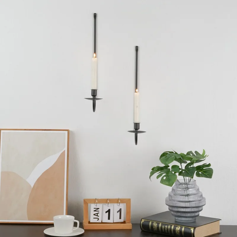 Spot wholesale wall hanging wrought iron candle holder high sense modern simple wedding decoration creative L-shaped black