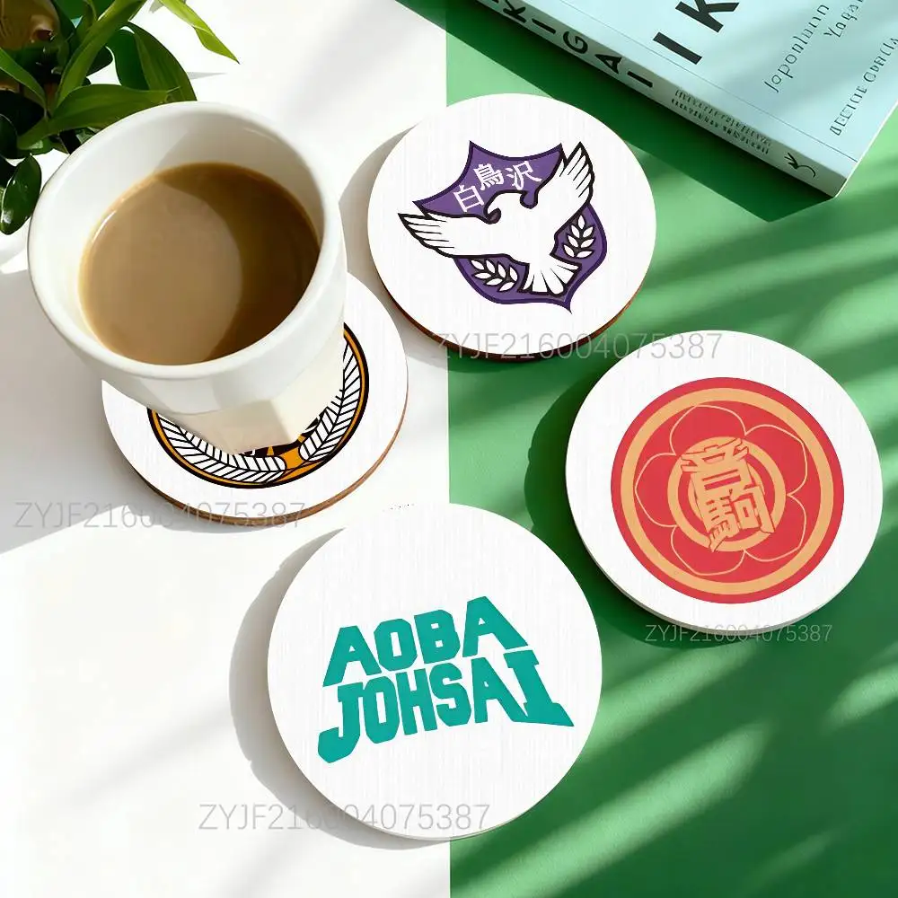 

H-Haikyu-es Team logo Round Wooden Coasters For Design Suitable for Drinks Tea,Coffee Home Perfect Gift Holidays