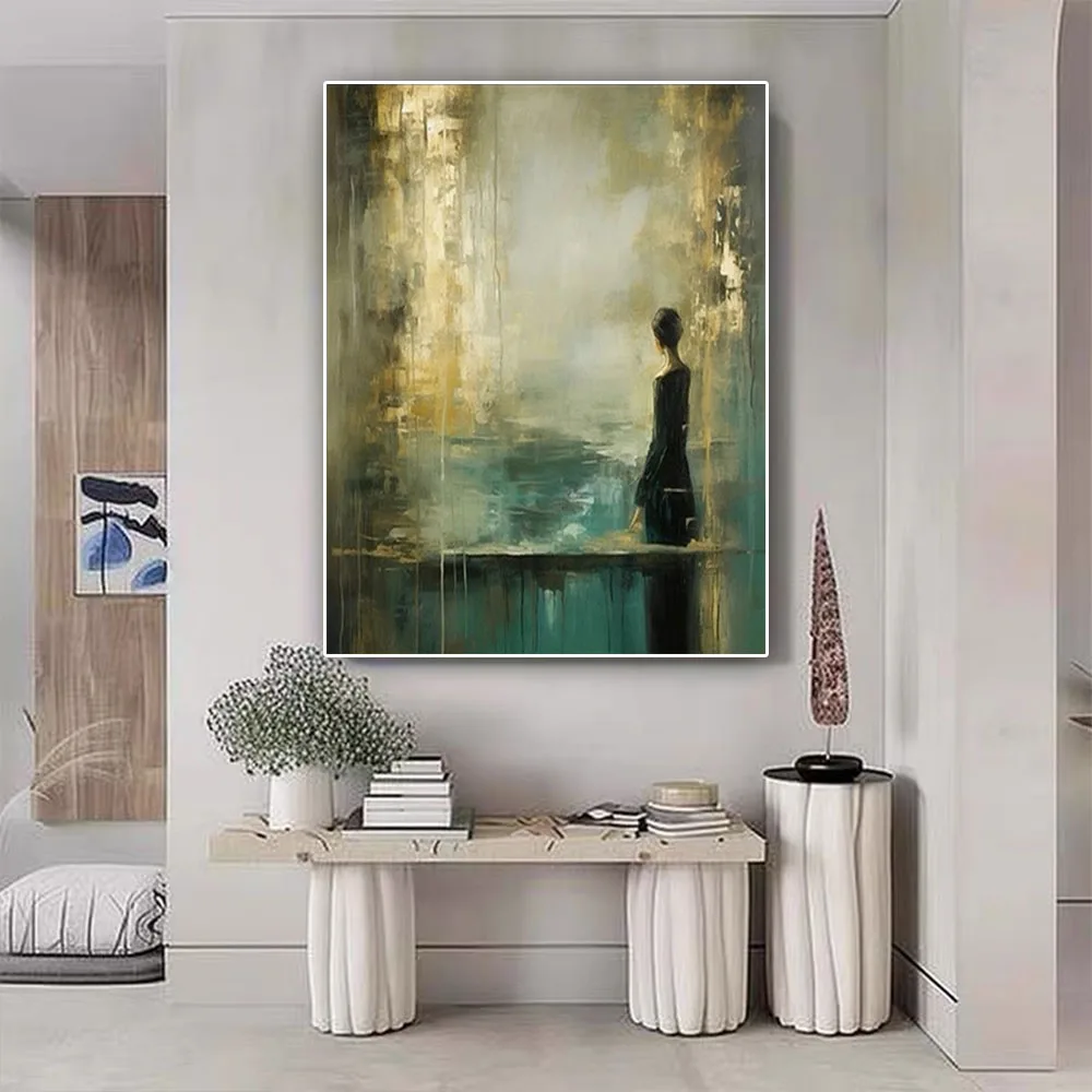 

Large Abstract Canvas Art Decor Poster Handmade Oil Paintings For Home Living Room Wall Customized Golden Texture Panel Image