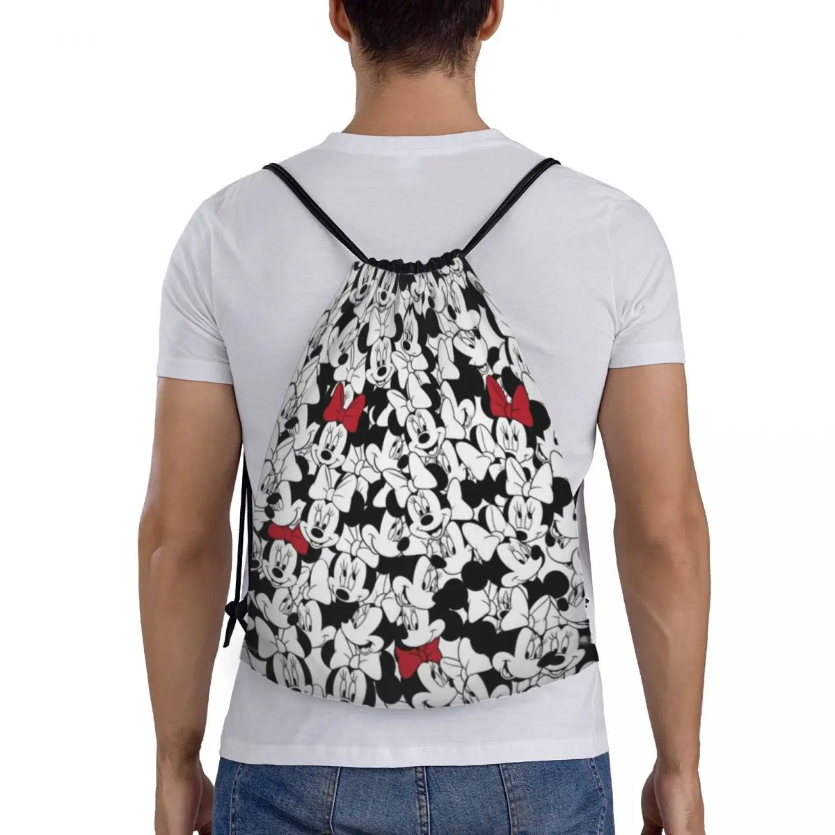 Custom Fashion Minnie Mouse Drawstring Bags Men Women Portable Gym Sports Sackpack Training Storage Backpacks