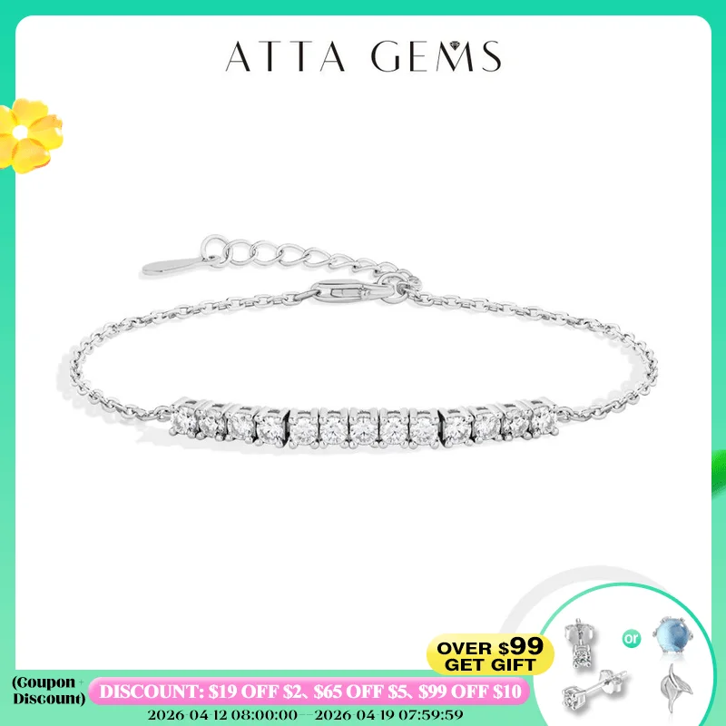

ATTAGEMS A Row Of Moissanite Tennis Bracelets 925 Sterling Silver Yellow Gold Plated Adjustable Bracelet For Women Charm Jewelry