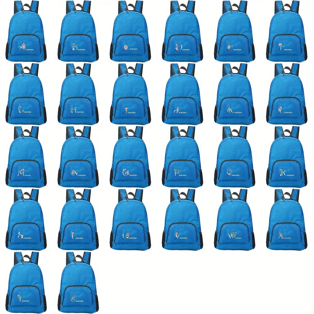 Personalized Customization Foldable Blue Backpack Large Capacity Camping Bag Lightweight Hiking Backpack Letter Pattern
