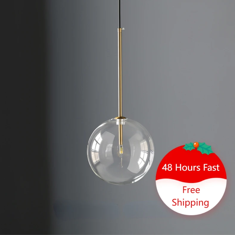 

Glass Ball Pendant Light for Kitchen Island Restaurant Decoration Hanging Lamp Bedroom Bedside Ceiling Chandeliers Bubble Modern