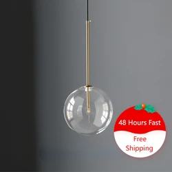 Glass Ball Pendant Light for Kitchen Island Restaurant Decoration Hanging Lamp Bedroom Bedside Ceiling Chandeliers Bubble Modern