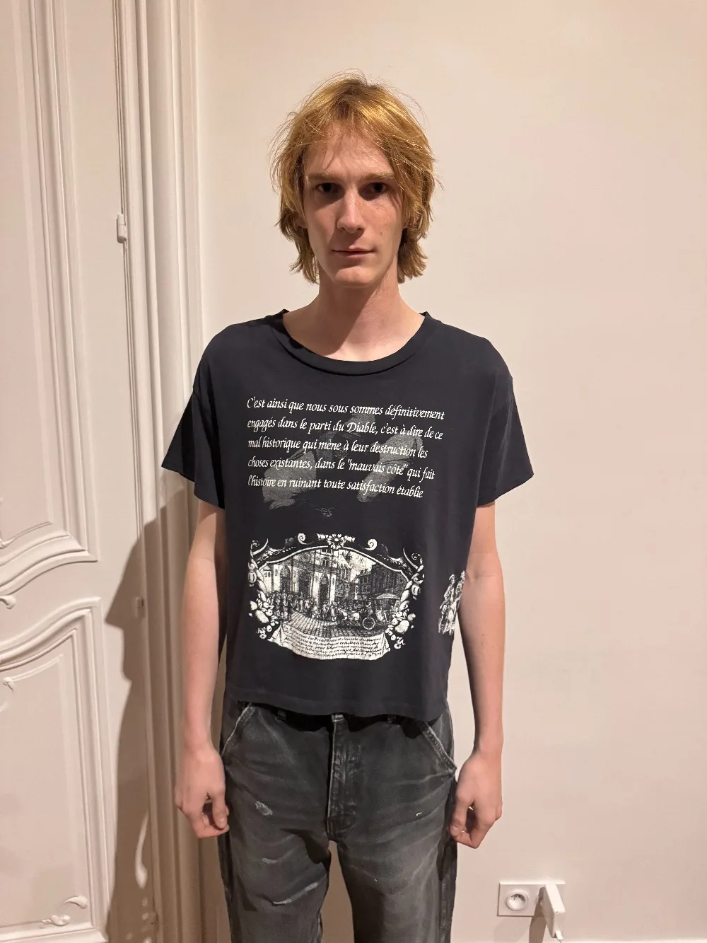 ER/D 25fw letter carriage boxy round neck washed short-sleeved T-shirt