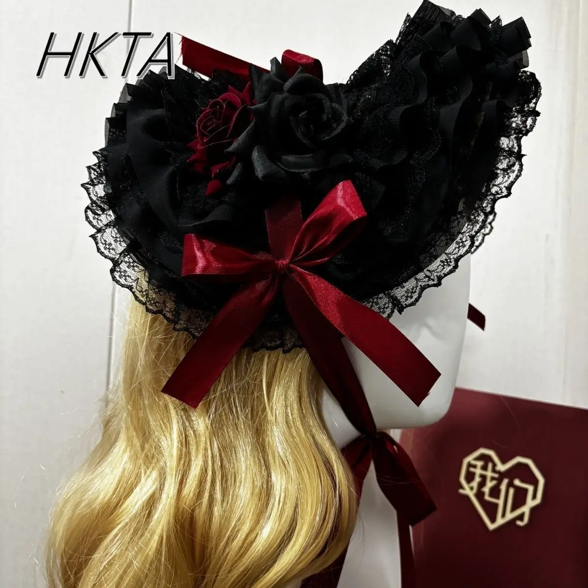 French Style Vintage Lace Adult Lolita Flat Hats Female Fashion Elegant Bow Flowers Cosplay Black and Red Hat Accessories Women