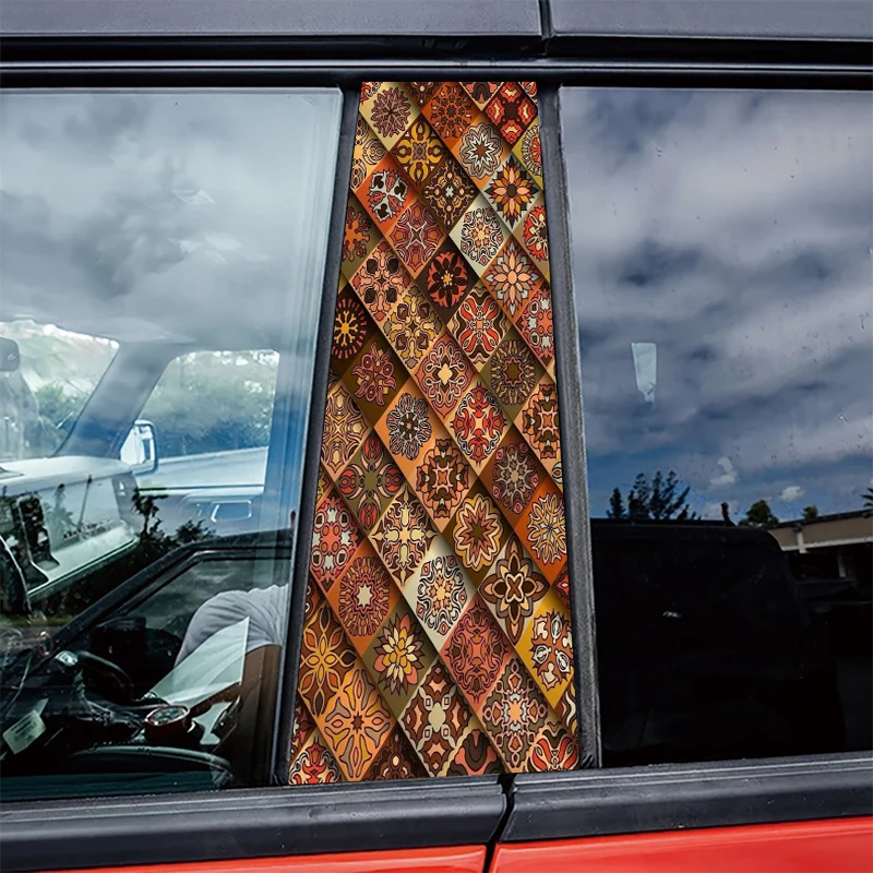 2 pieces of automotive center pillar stickers Floral Tiles Protective film, scratch-resistant stickers