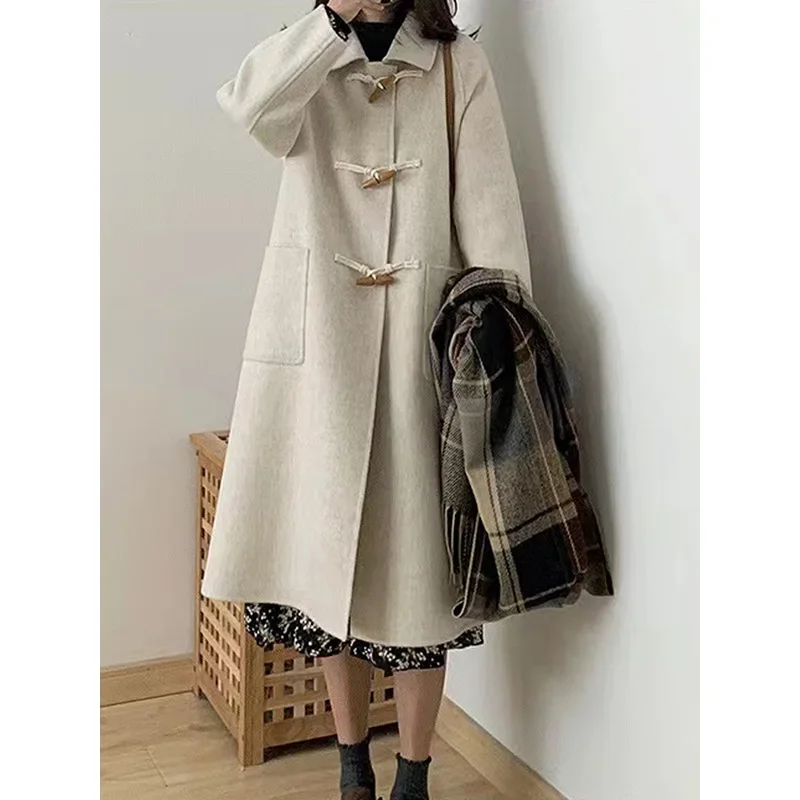 

Black Japanese Corn Button Woolen Coat Women's 2024 Autumn Winter New Style Small Thickened College Style Woolen Coat