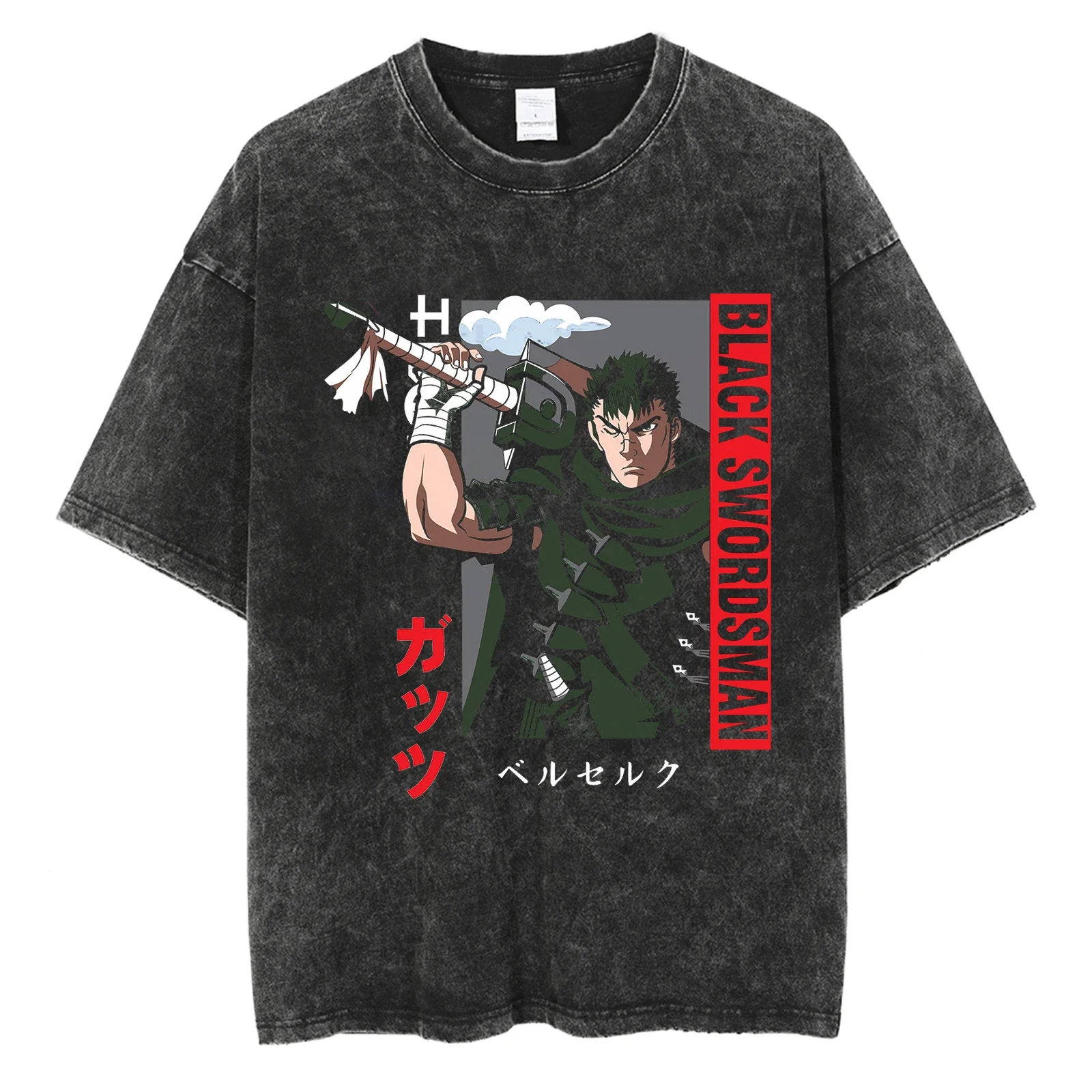 

Men Anime Graphic Print T Shirts Washed Vintage Oversized T-shirt Harajuku Streetwear Cotton Loose Short Sleeve Tshirt Tees Tops