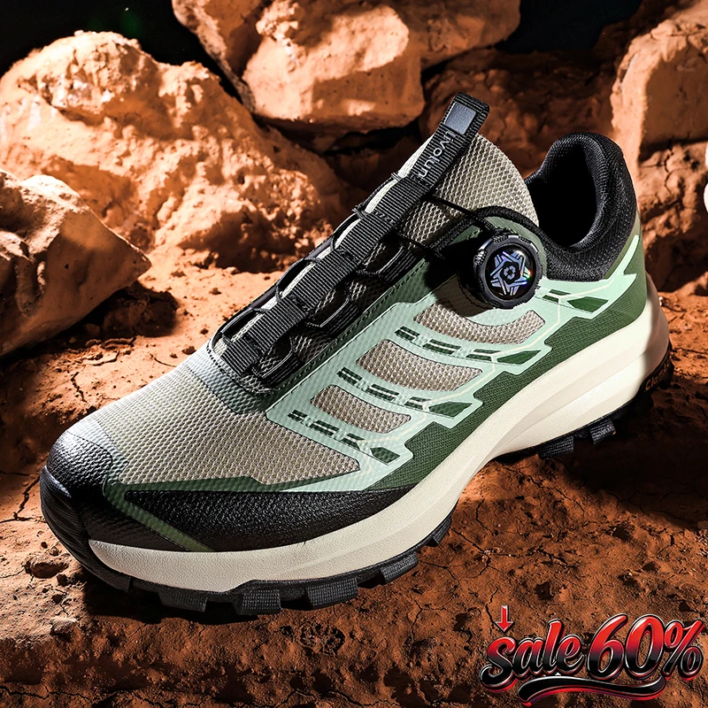 Rotating Button Men Hiking Shoes Wear-resistant Trekking Sneakers Climbing Camping Casual Sneakers Walking Shoes for All Terrain