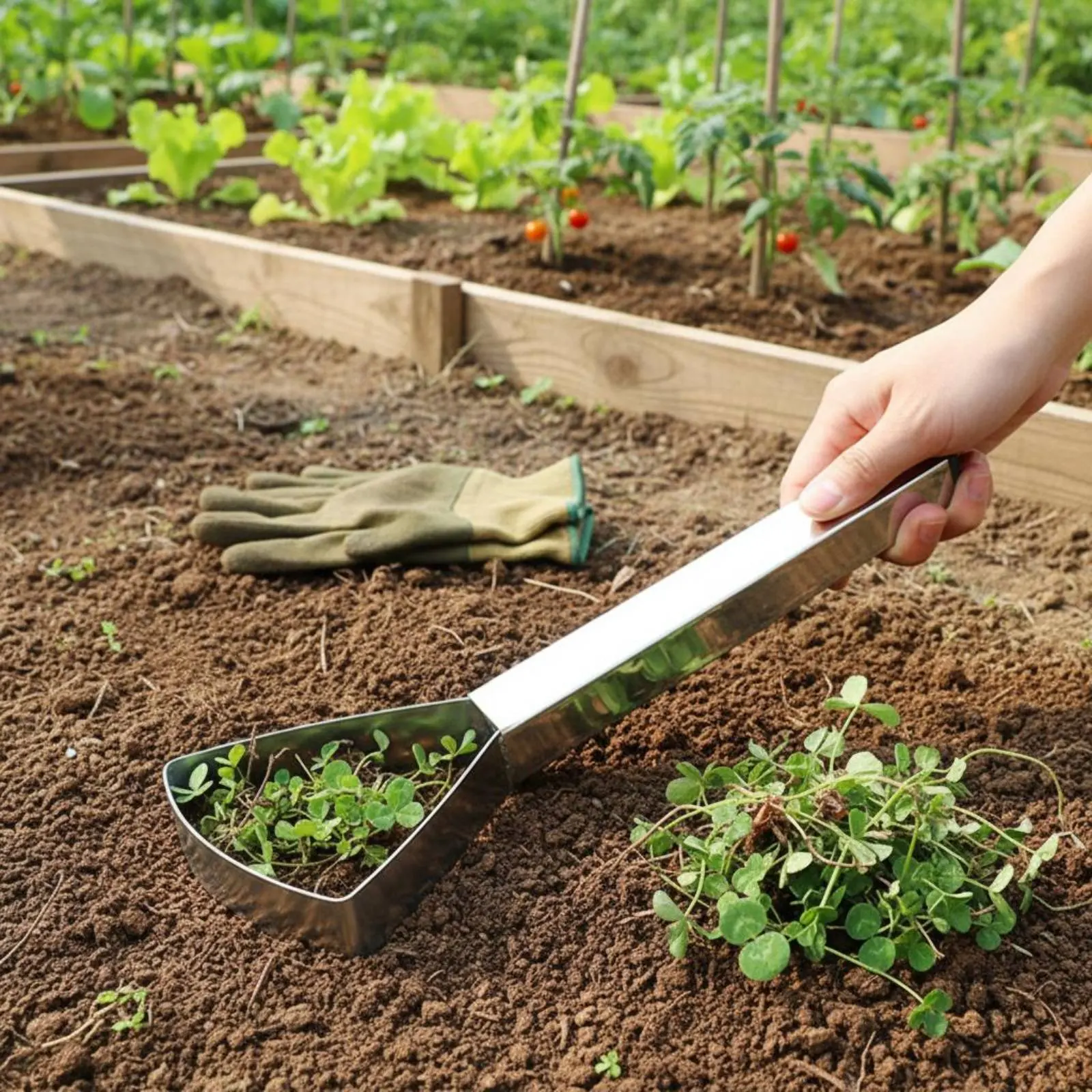Manual Plant Removal Puller Versatile Stainless Steel Weeding Rake Serrated Border Weeder 2-in-1 Multifunctional Triangle Head
