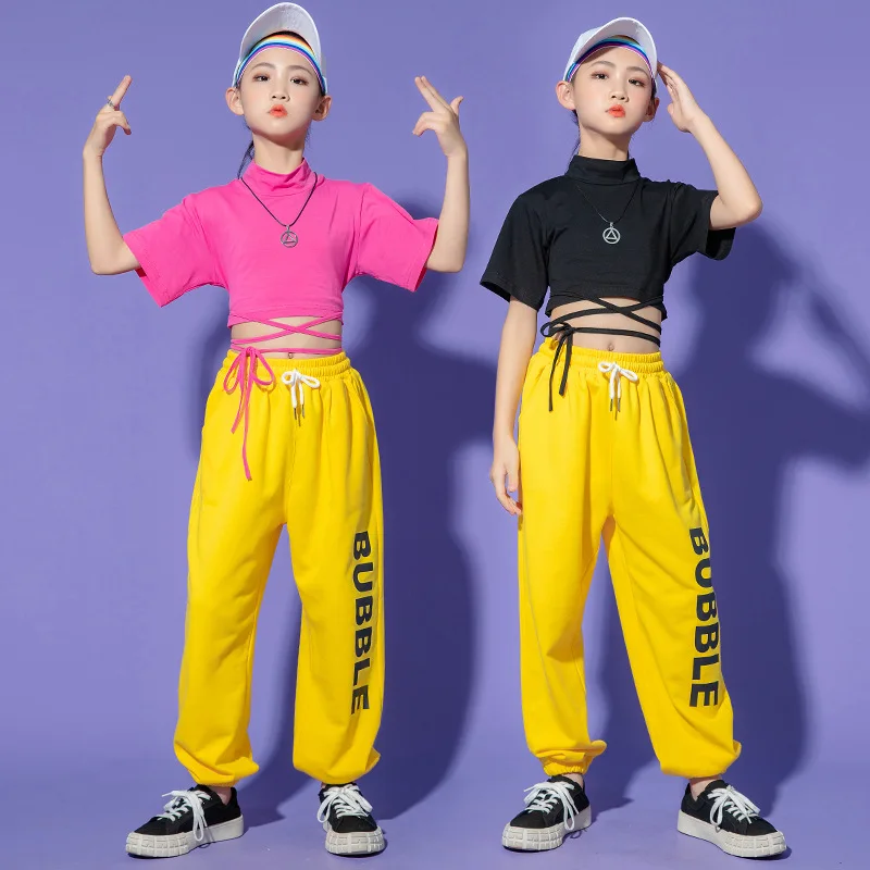 Costumes de compétition de phtaline pour filles, vêtements de danse pour enfants, t-shirt de salle de Rh, pantalon trempé, jazz, hip hop, vêtements de scène de fête