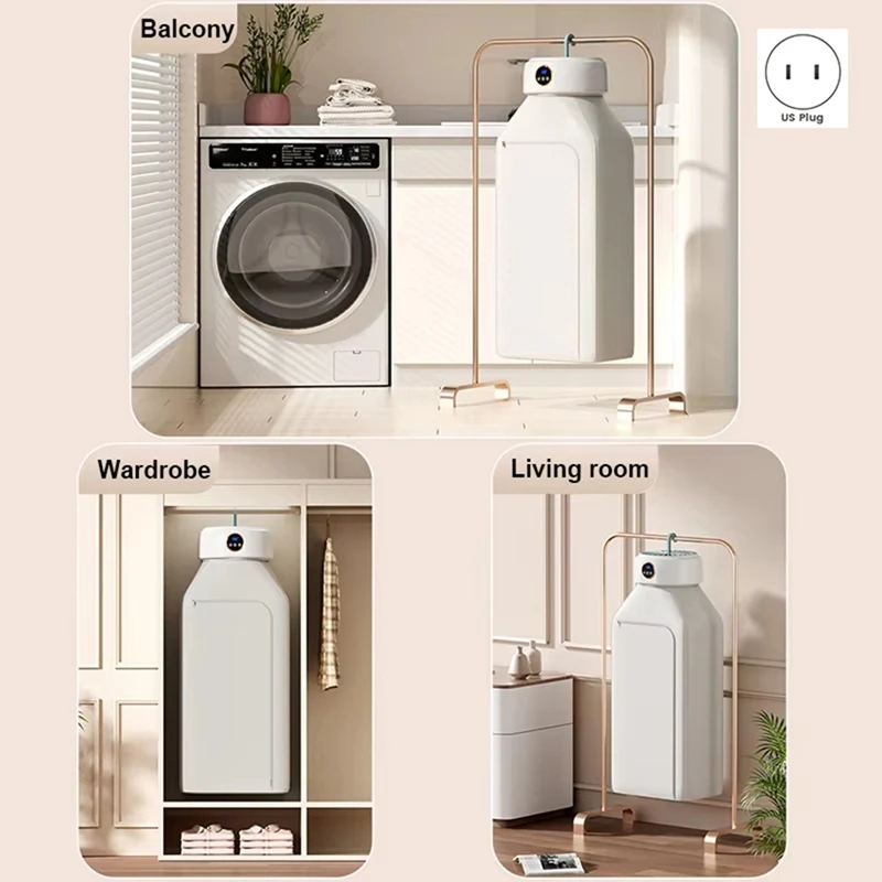 HOT！-Clothes Dryer With Heater Fan, Travel Garment Drying Hanger Laundry Air Dehydrator With Timing Function US Plug