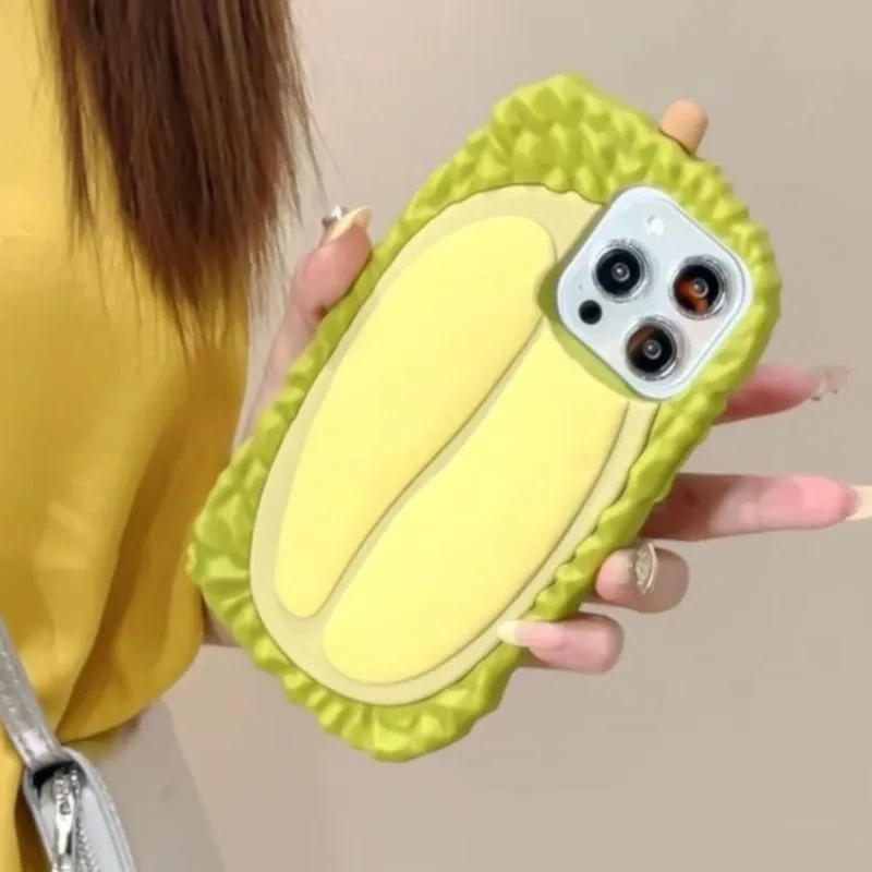 Cute Funny 3D Realistic Durian Phone Case for iPhone 17 16 15 14 13 12 Pro Max Thick Soft Silicone Anti-drop Protective Cover view 2