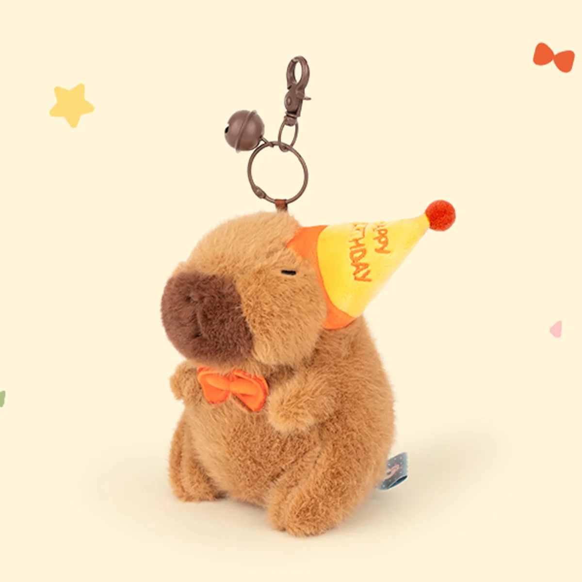 12cm Happy Capybara Plush Pendants Party Hat Capybara Plush Toys Stuffed Cute Keychain Backpack Decor Kids Birthday Gifts Girls