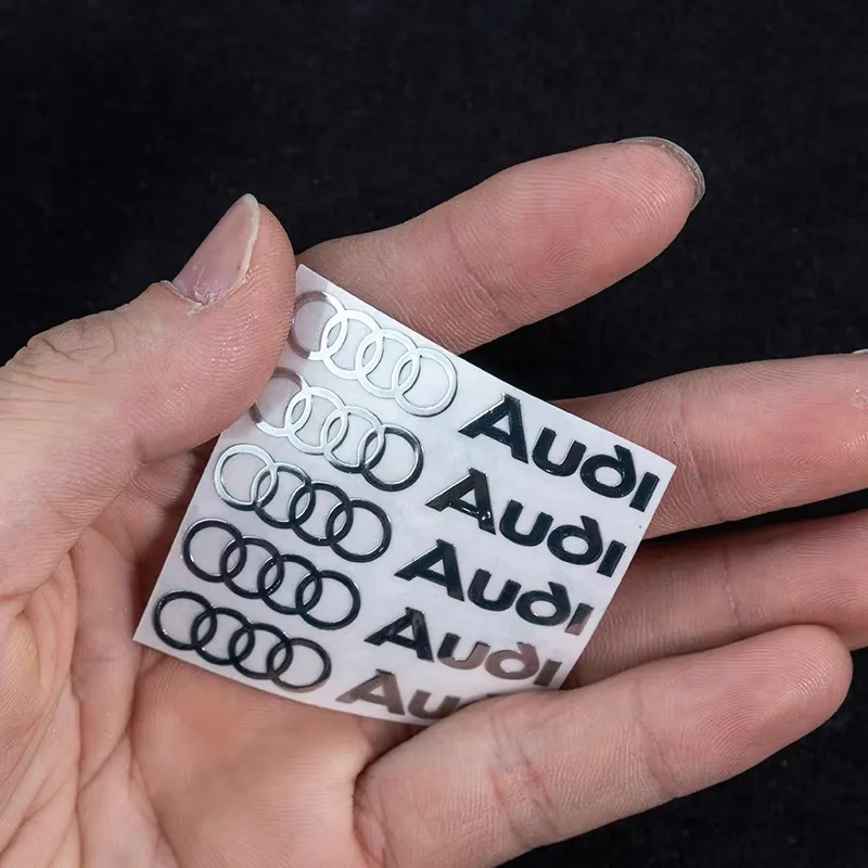 4/8 pçs adesivo de metal do carro logotipo do carro modificado para audi a3 a4 a5 a6 a7 q3 q7 q8 tt console central exibição maçaneta da porta janela adesivo