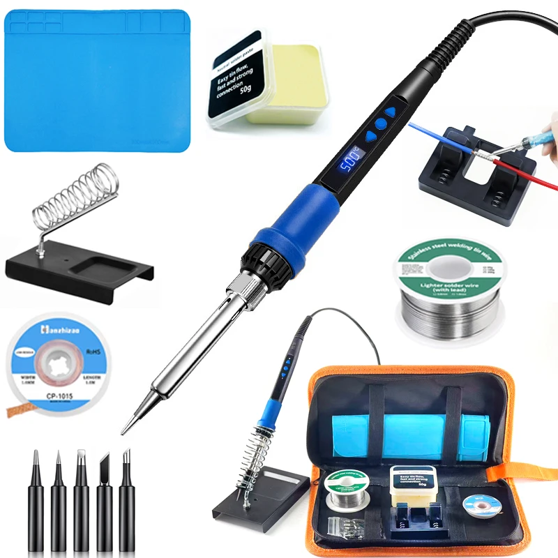 مجموعة مكواة لحام قابلة للتعديل لدرجة الحرارة، مجموعة أدوات لحام متعددة الوظائف، تخزين محمول