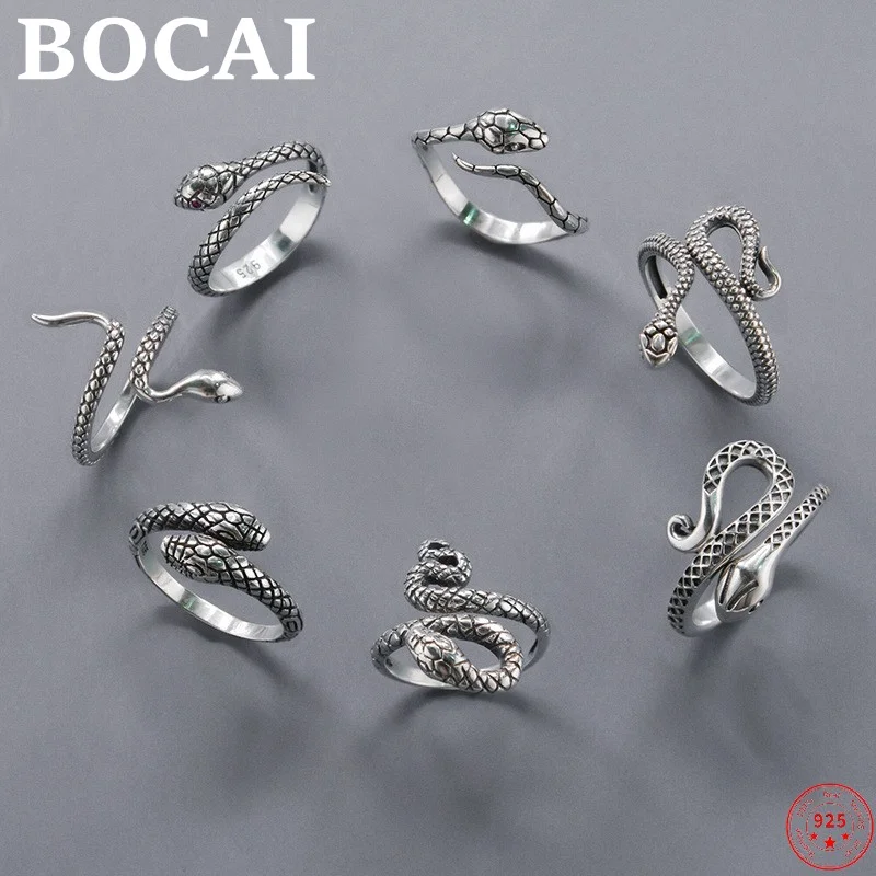 BOCAI S925 Sterling Silver Rings 2022 New Fashion Retro Viper  Python Rattlesnake Solid Argentum Jewelry for Men Women