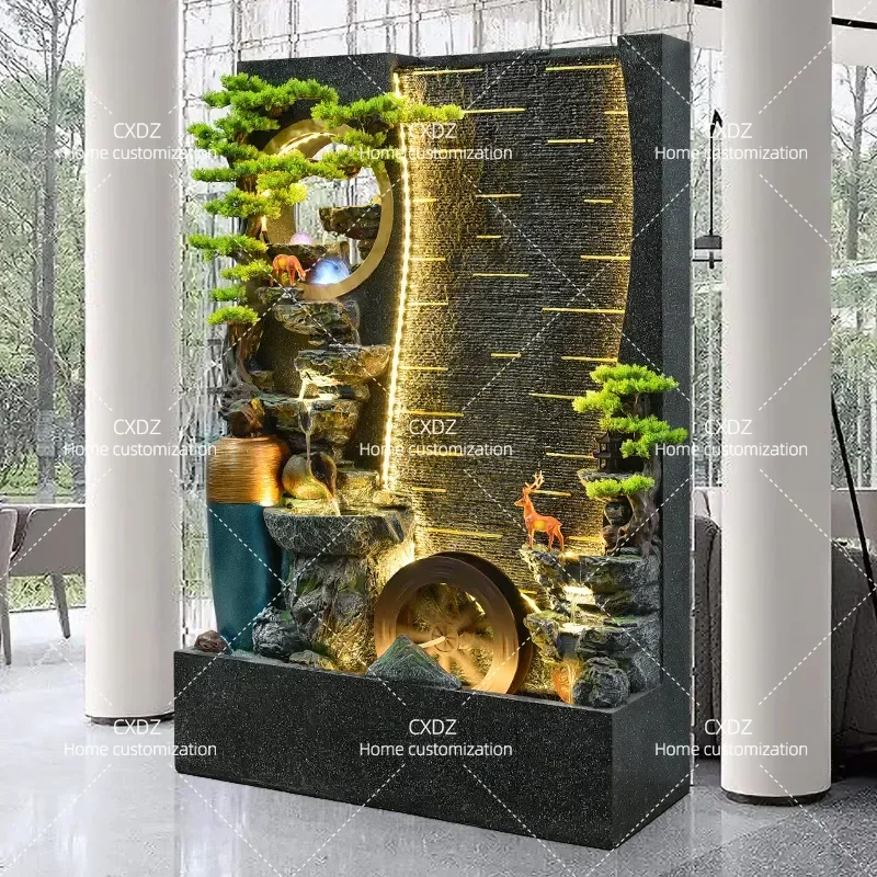 Rockery Fountain Floor to Ceiling Water Curtain Wall Entrance Screen Circulating Water Landscape for Living Room Balcony