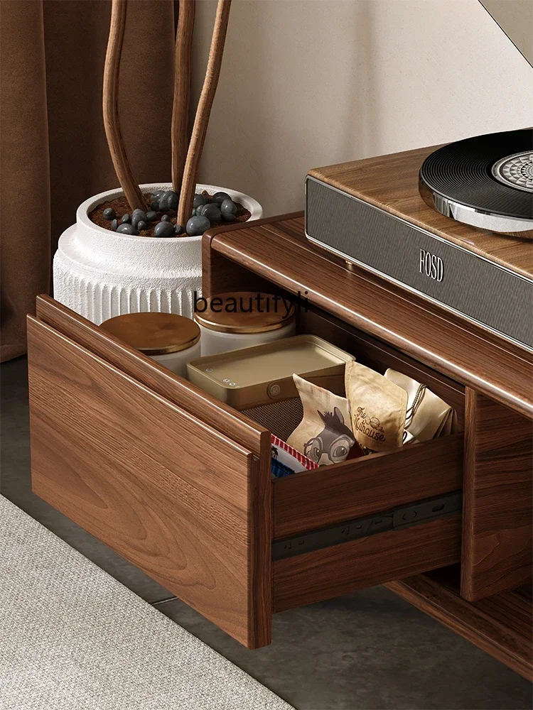 

ss K178 ss25 Black walnut solid wood TV cabinet coffee table combination solid wood, floor cabinet Nordic small apartment househ