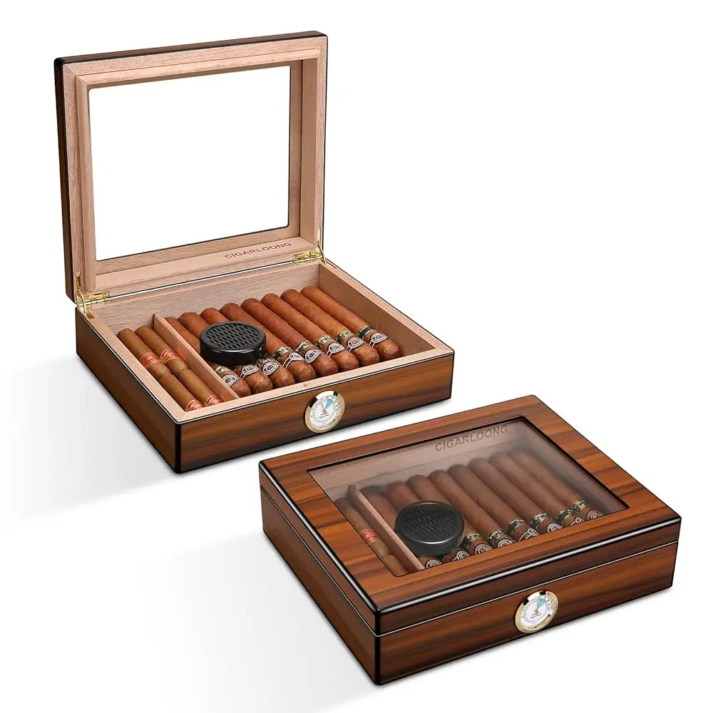 

Хьюмидор для сигар из испанского кедра, на 25-35 сигар, настольный, с гигрометром и увлажнителем