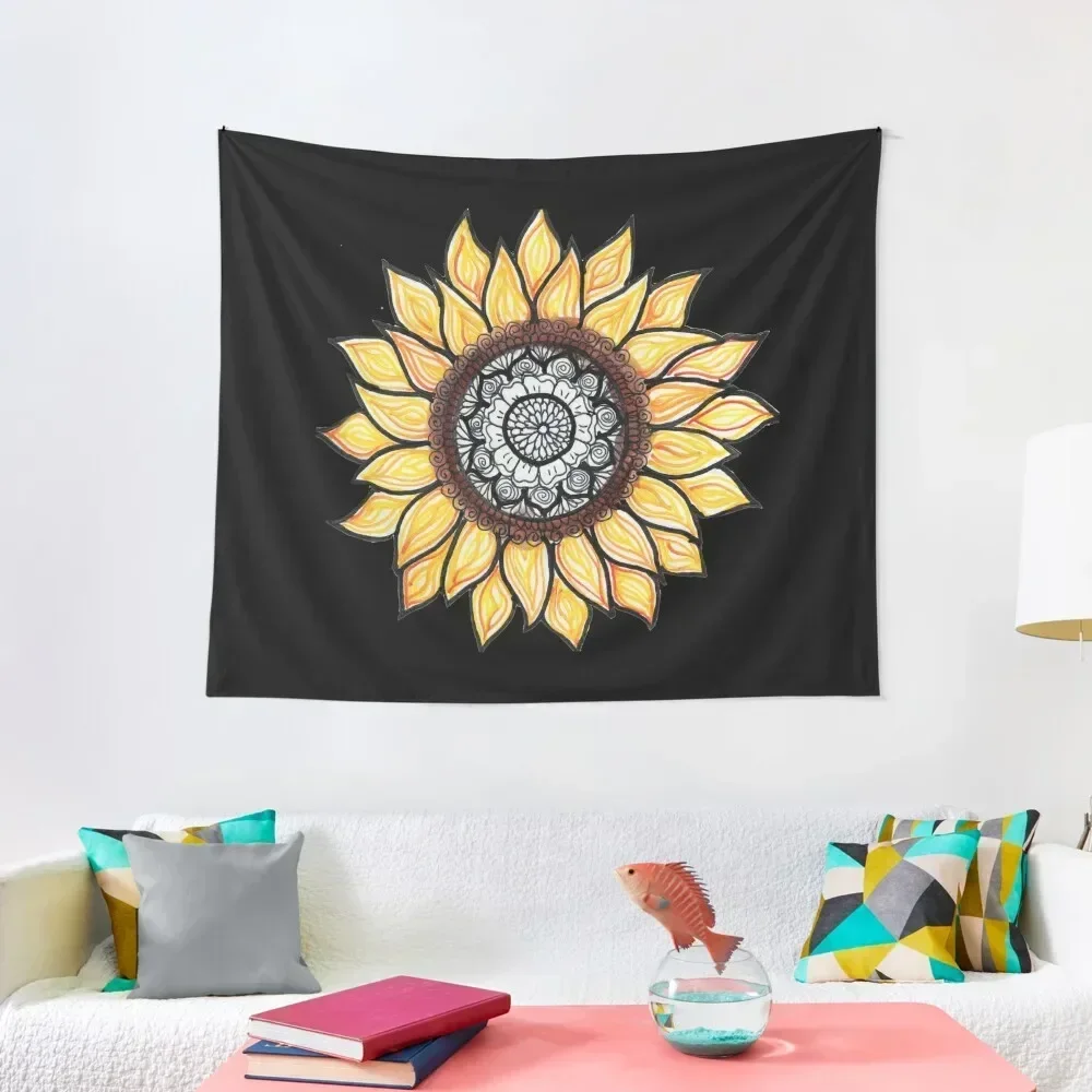 Golden Sunflower: ellen (black backround) Tapestry Decorative Paintings Mushroom Wall Decoration Tapestry