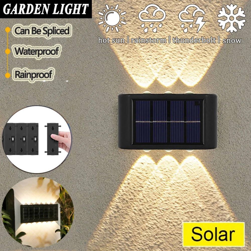 Solar Wall Lamp Outdoor 4/6/8/10/12/16LED Light Waterproof Up And Down Luminous Lighting Balcony Yard Garden Decoration Lights