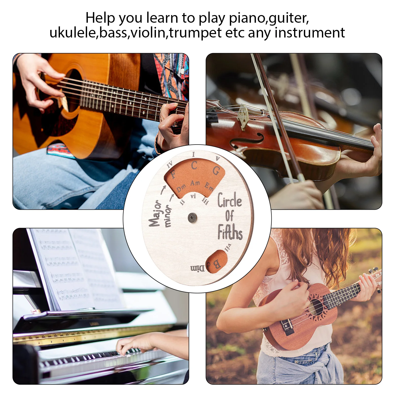Wooden Circle of Fifths Wheel Melody Tool Chord Wheel Music Theory Learning Tool Fifth Degree Circle for Musicians Melody Tool - view 6