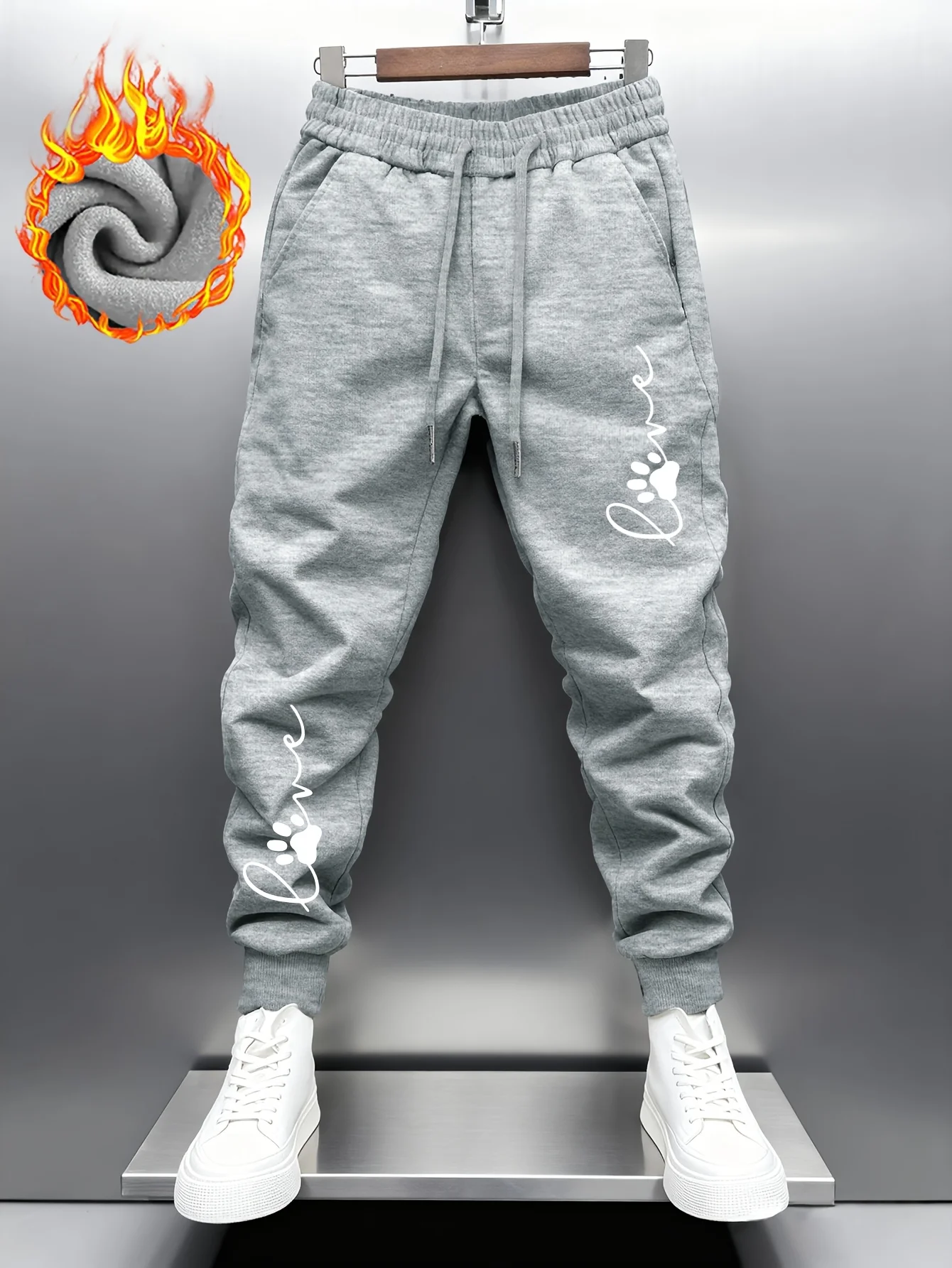 Casual street cursive‑love‑animal‑paw‑simple‑mark dual‑leg art graphic sweatpants men hip hop sports daily jogger trousers