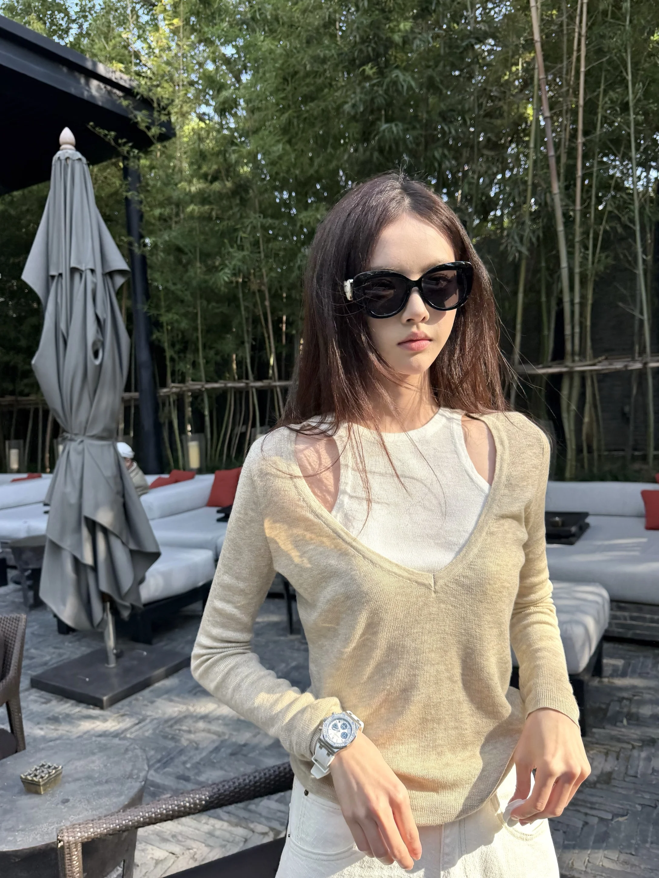 

Nemowu Gentle Tone Long Sve Knitted Sweater Slimming Inner Wear Top Soft Sle V Ne Regular Length Women's Faion