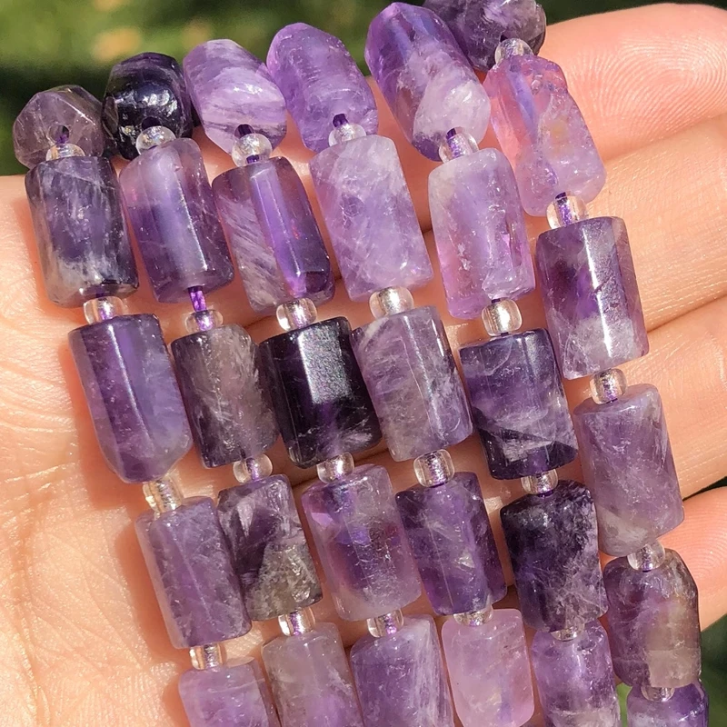 8-11mm Natural Lapis Lazuli Cylinder Shape Stone Beads Black Tourmaline Quartz Long Column Spacer Beads for Jewelry Making 7.5