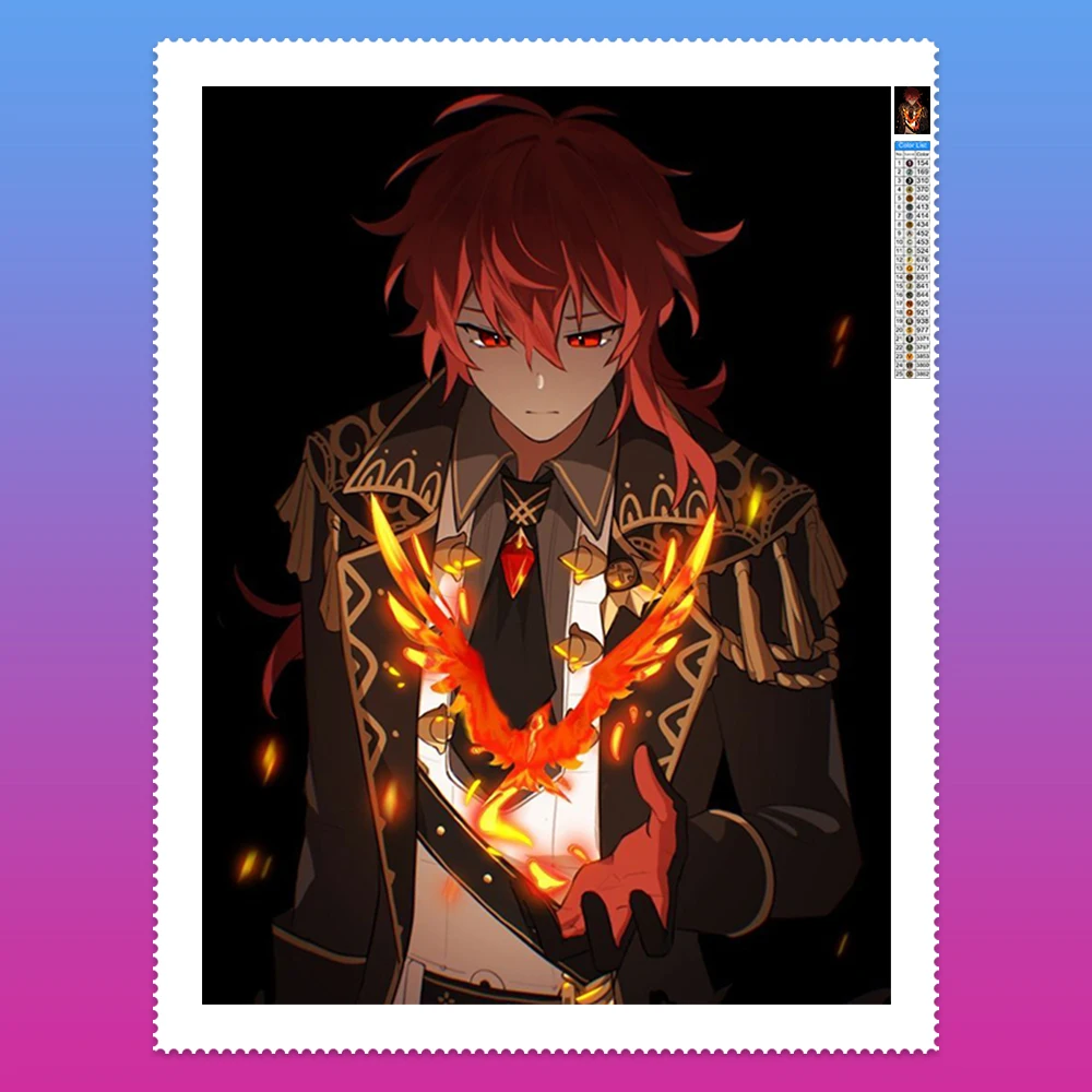 

Genshin Impact Diluc 5D Diamond Painting Kit Comic Style Mosaic Poster Full Square/Round Gem Embroidery Gift for Kids Room Decor