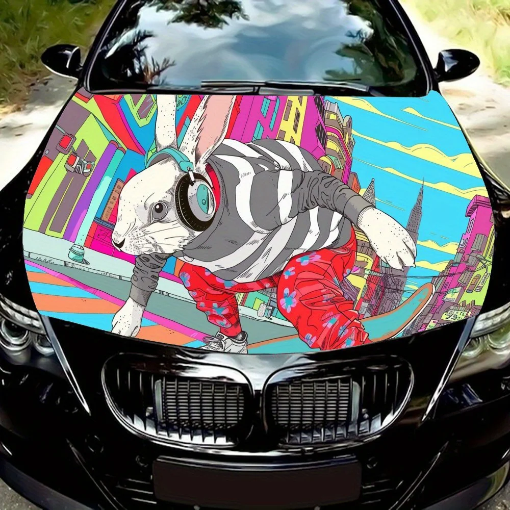 

Виниловая наклейка на капот двигателя автомобиля в стиле кролика Avant Garde, персонализированный автоаксессуар, водонепроницаемый самоклеящийся