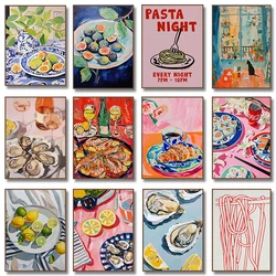 Kitchen Art, Food Peaches Fig Oyster Shell Sushi  Pasta Lemon Poster, Fruit Canvas Painting Print for Living Room Home Decor