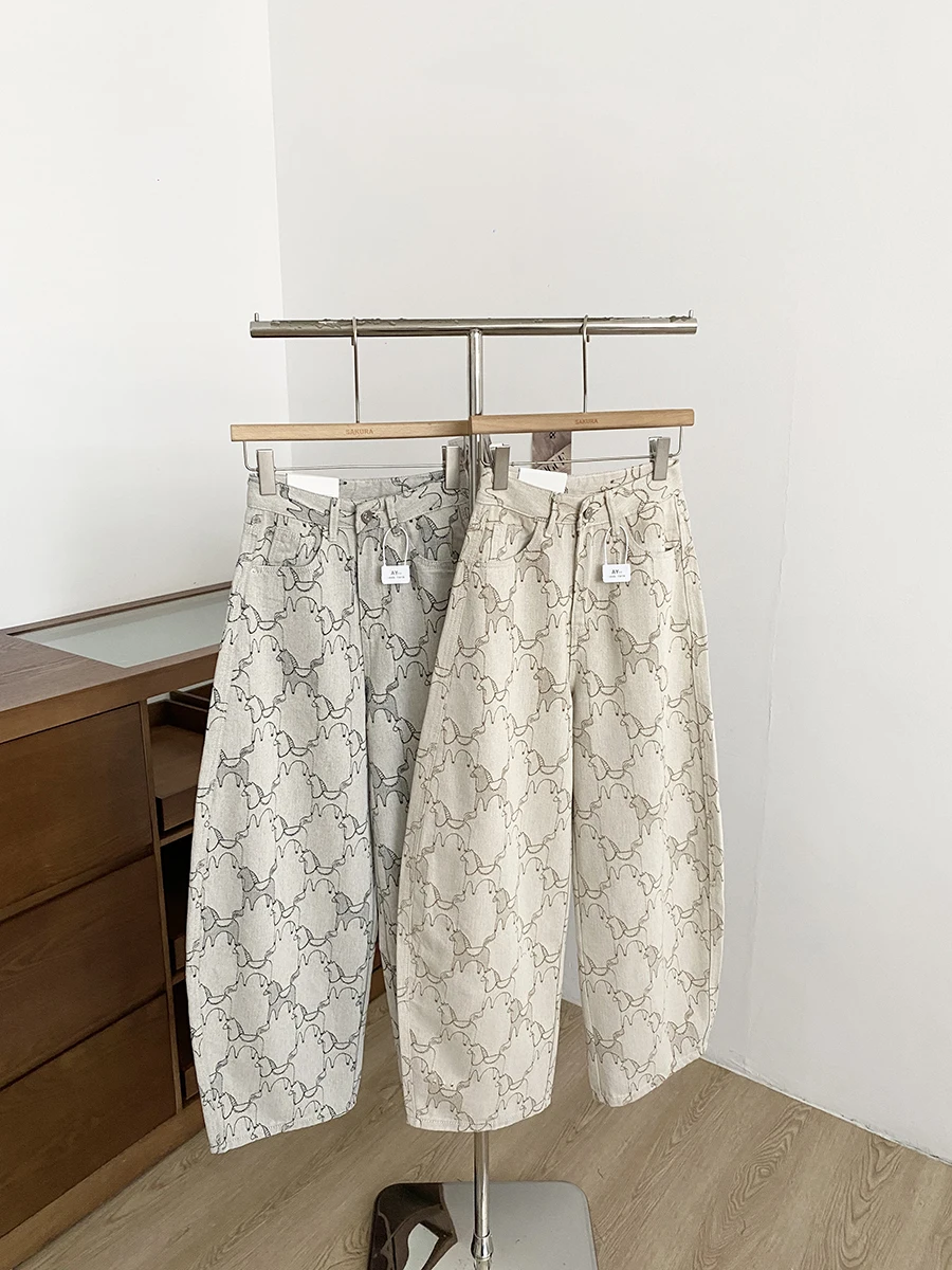 

Spring 2026 High Waist Wide Leg Loose Fit Women's Jeans Korean Style Retro Simple Design Embroidery Casual Versatile Trousers