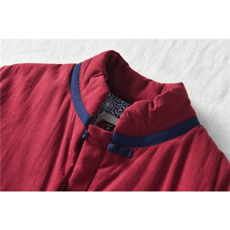 Luxury Brand Vintage Cotton Linen Long Parka Coat Warm Winter Trench Coat Patchwork Single-breasted Harajuku Outerwear Losse Top