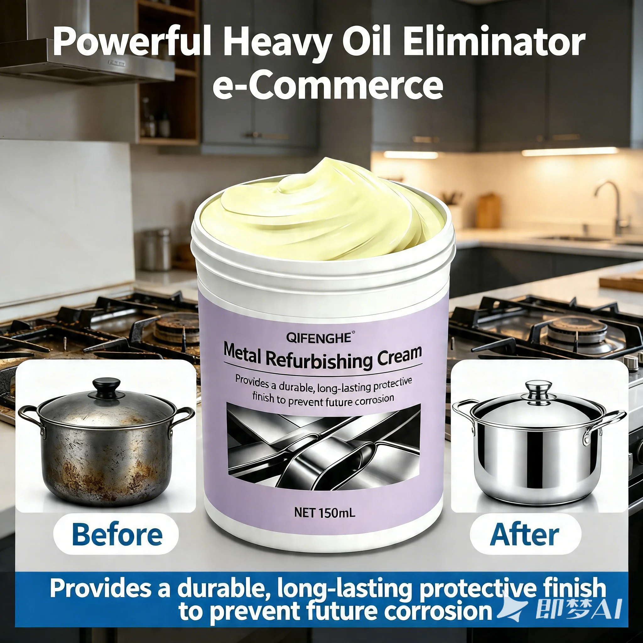 Metal Refurbishing Cream, Rust Remover, Polish Metal Surface, Prevent Corrosion, for Kitchen Cookware & Stainless Steel