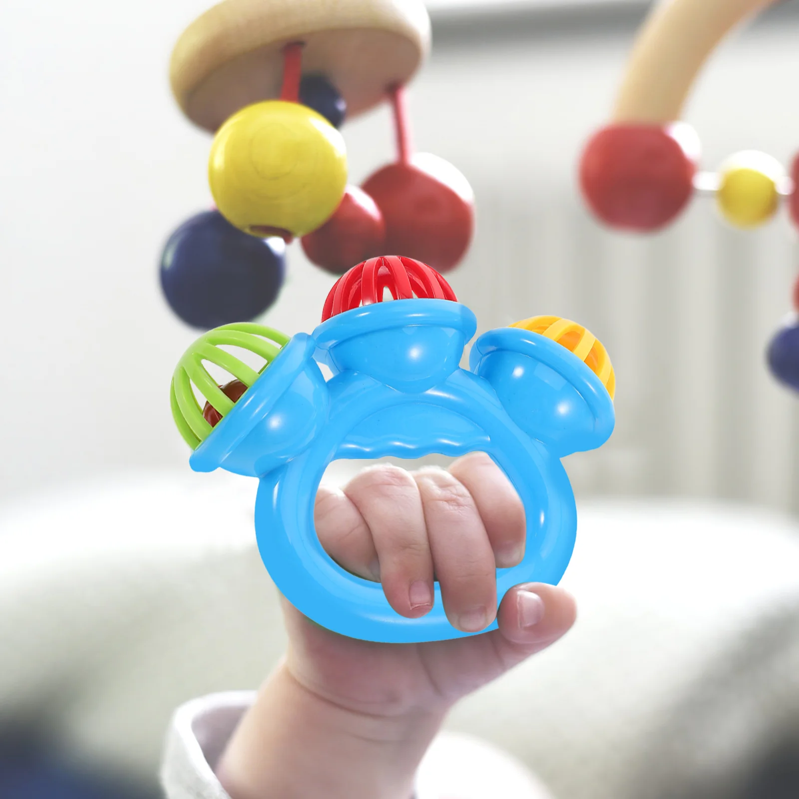 Hochet apaisant pour bébés et tout-petits, jouets pour bébés, hochets de poignet, plastique bleu ciel, clochette pour bébé garçon