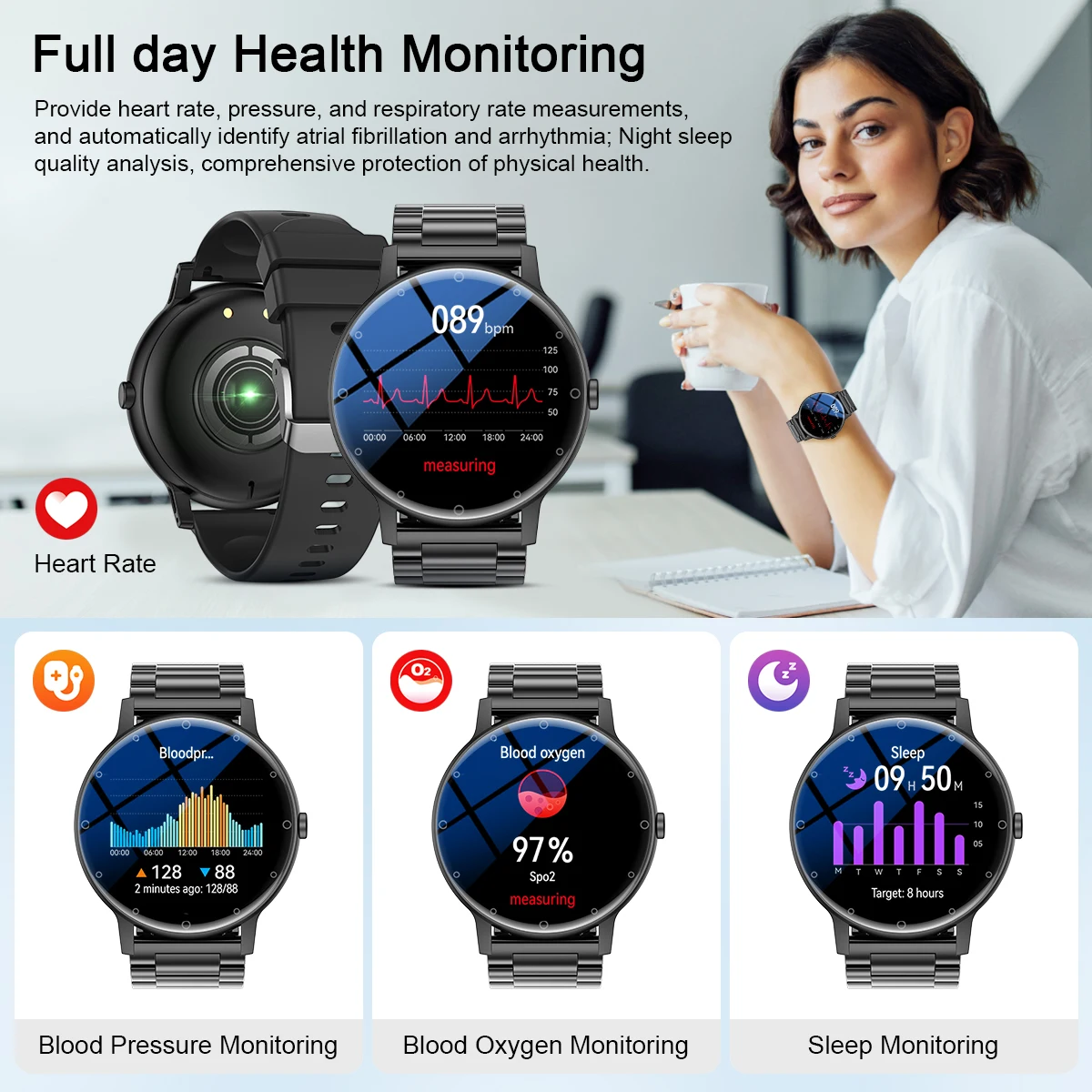 LIGE 2024 New Men Women Smart Watches Waterproof Heart Rate Monitoring Health Bracelet Sport Smartwatch Camera For Xiaomi Huawei