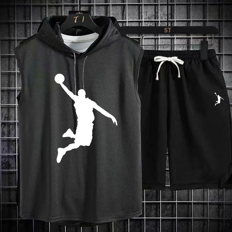 Summer Men\'s Two Piece Set CasualT-Shirt and Shorts Set Mens Sports Suit Fashion Short Sleeve Tracksuit Hooded T-shirt