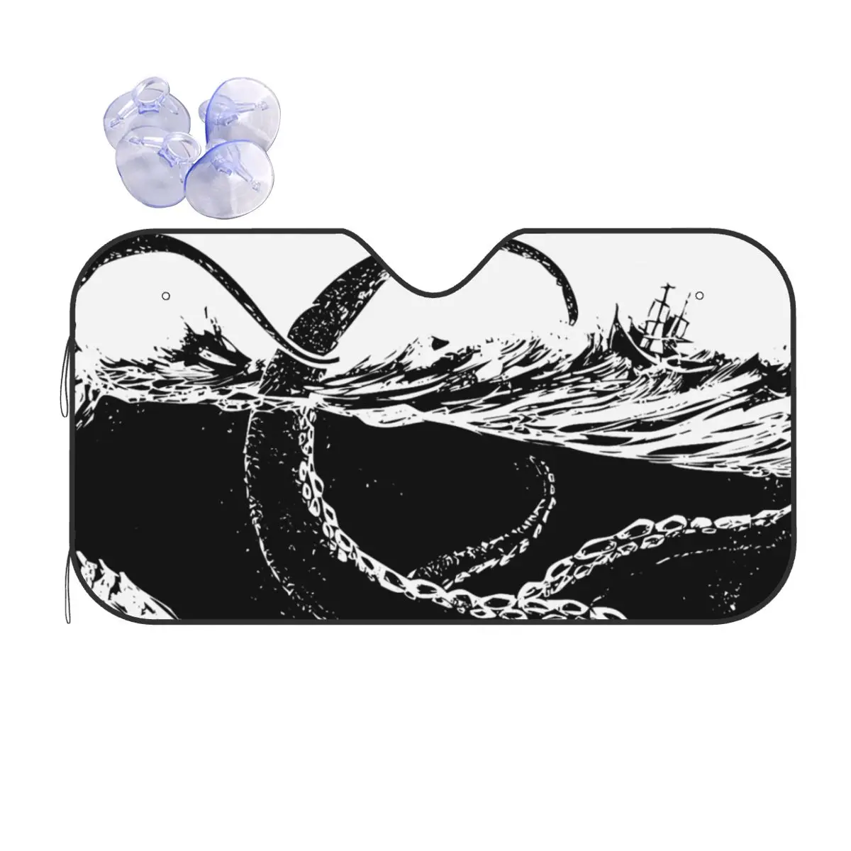 Kraken Rules The Sea Funny Windshield Sunshade the Rise of Great Cthulhu Aluminium Foil Car Window Windscreen Cover Car-styling