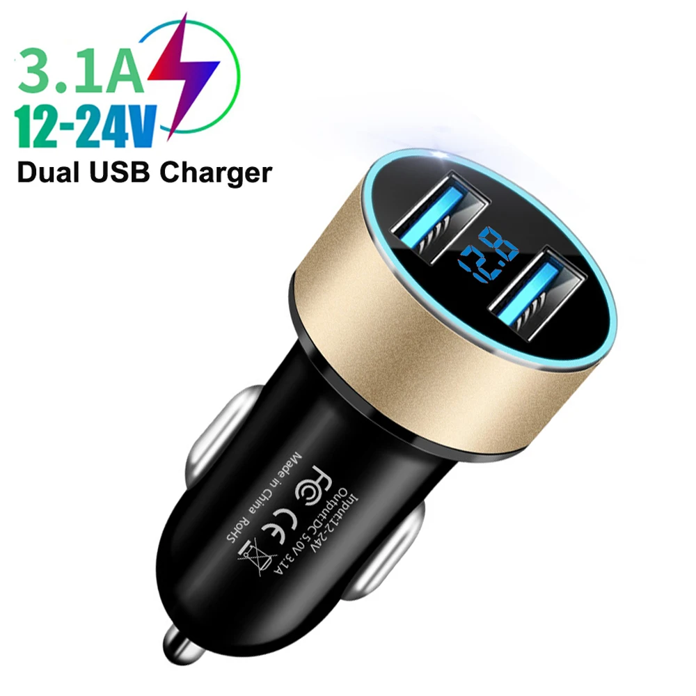 

LED Display Voltmeter 3.1A Dual USB Phone Charger Car Cigarette Lighter Power Adapter Socket Splitter for 12-24V Cars