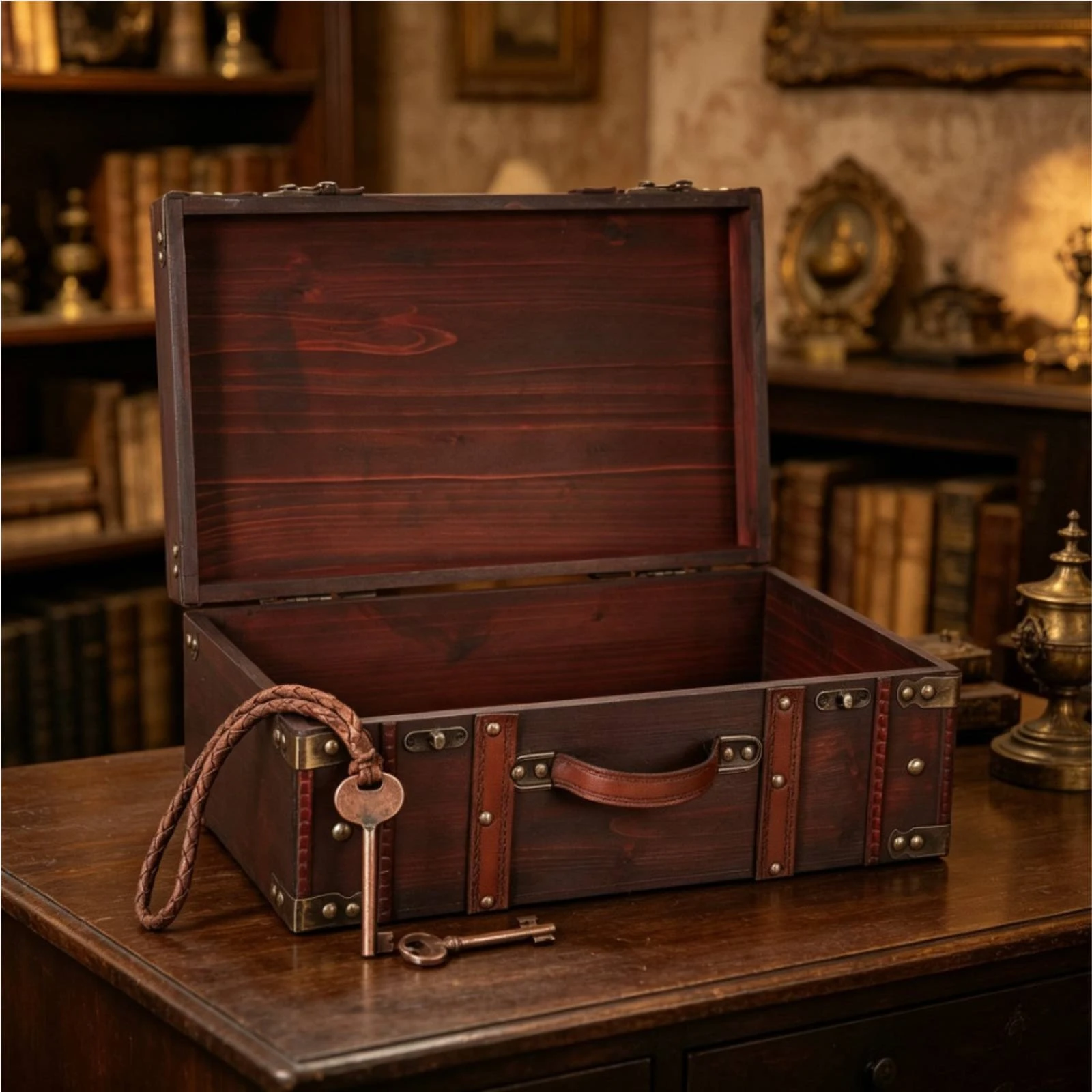 Wooden Storage Suitcase Distressed Decorative Vintage Suitcase Storage Chest with Handle Rustic Wooden Box with Latch Portable