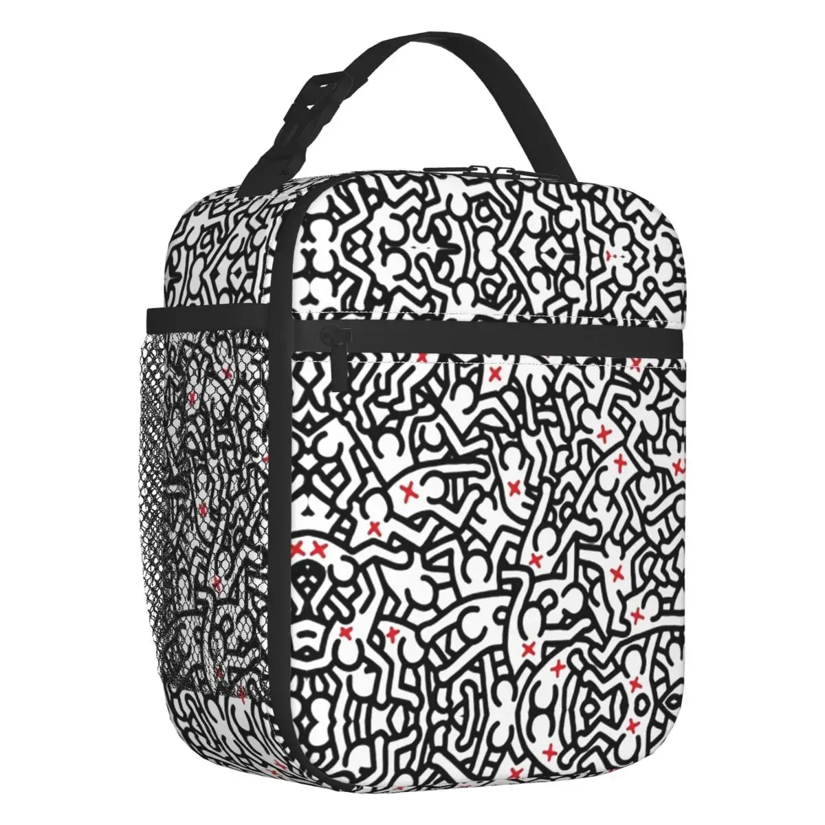 Geometric Graffiti Art Insulated Lunch Tote Bag  Haring Abstract Dance Resuable Cooler Thermal Bento BoxCamping Travel