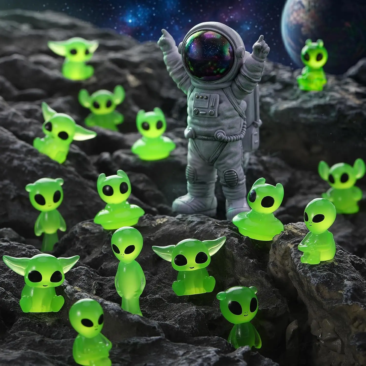 28 Pcs Mini Alien Figures Glow in The Dark Tiny Alien Resin Figurines to Hide and Seek Cute Miniature Sculpture Ornament