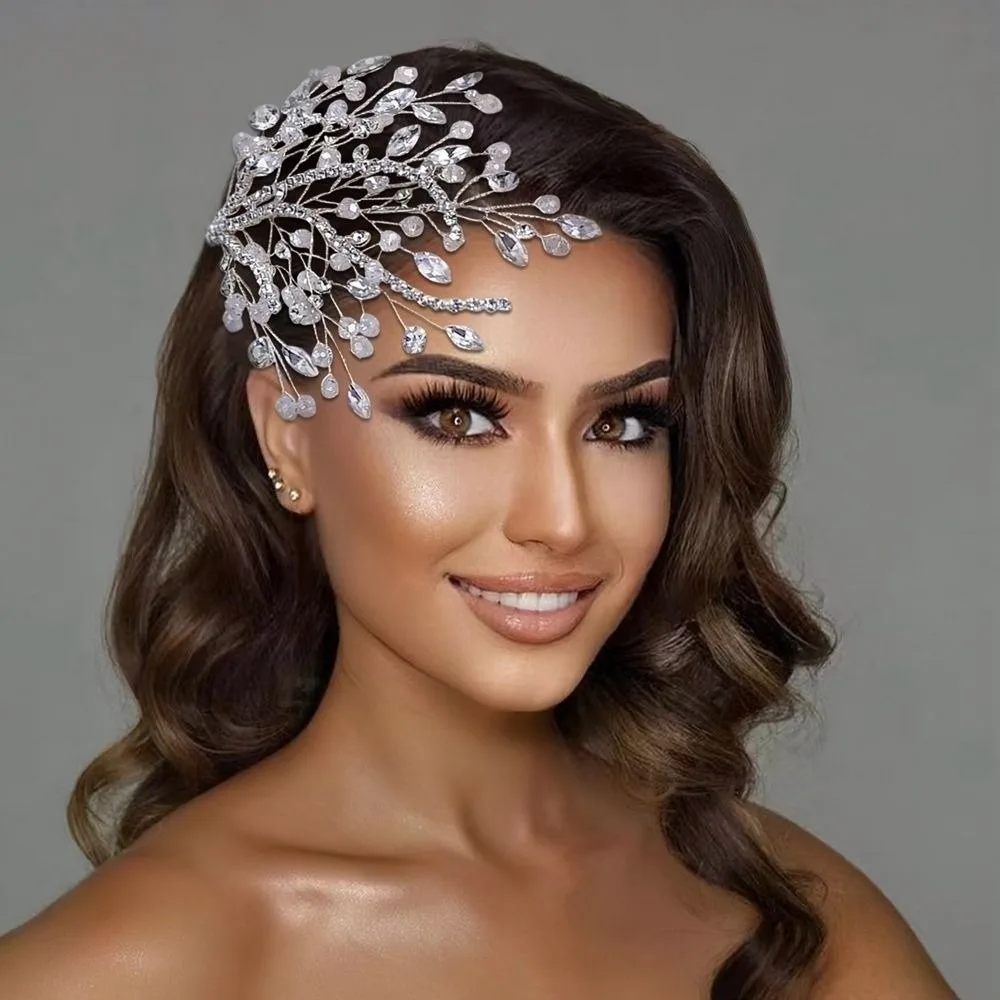 

Exquisite Rhinestone Bride Headdress Flower Handmade Photography Headband Sparkling French Style Wedding Wreath Hair Jewelry