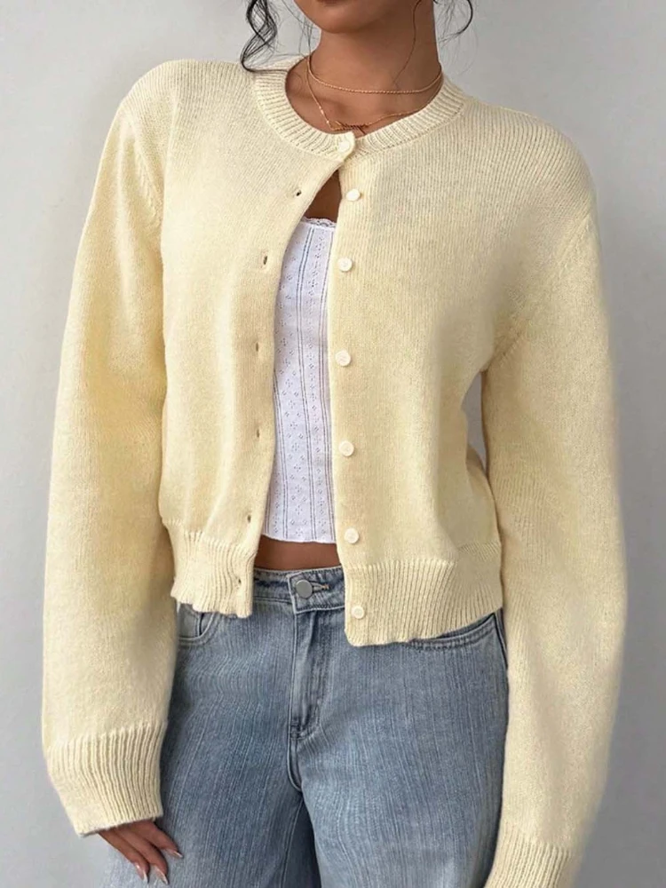 

2025 Women's Long Sleeve Cardigan O Neck Button Down Knit Lady Autumn Spring Knitted Single-breasted Cardigan Sweaters Outerwear