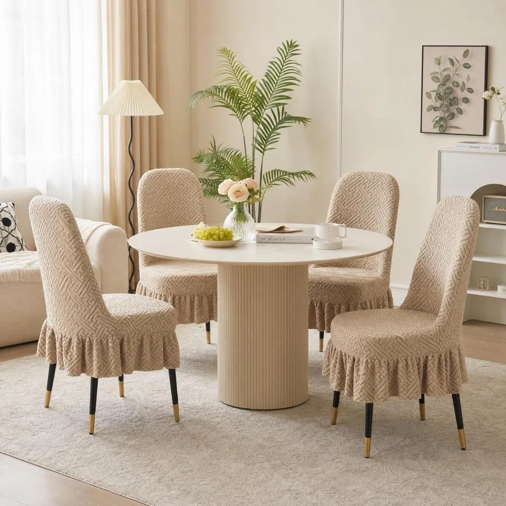 New Elastic Arc Chair Cover Thickened Jacquard Chair Slipcover Washable Removable Backrest Protector Dining Room
