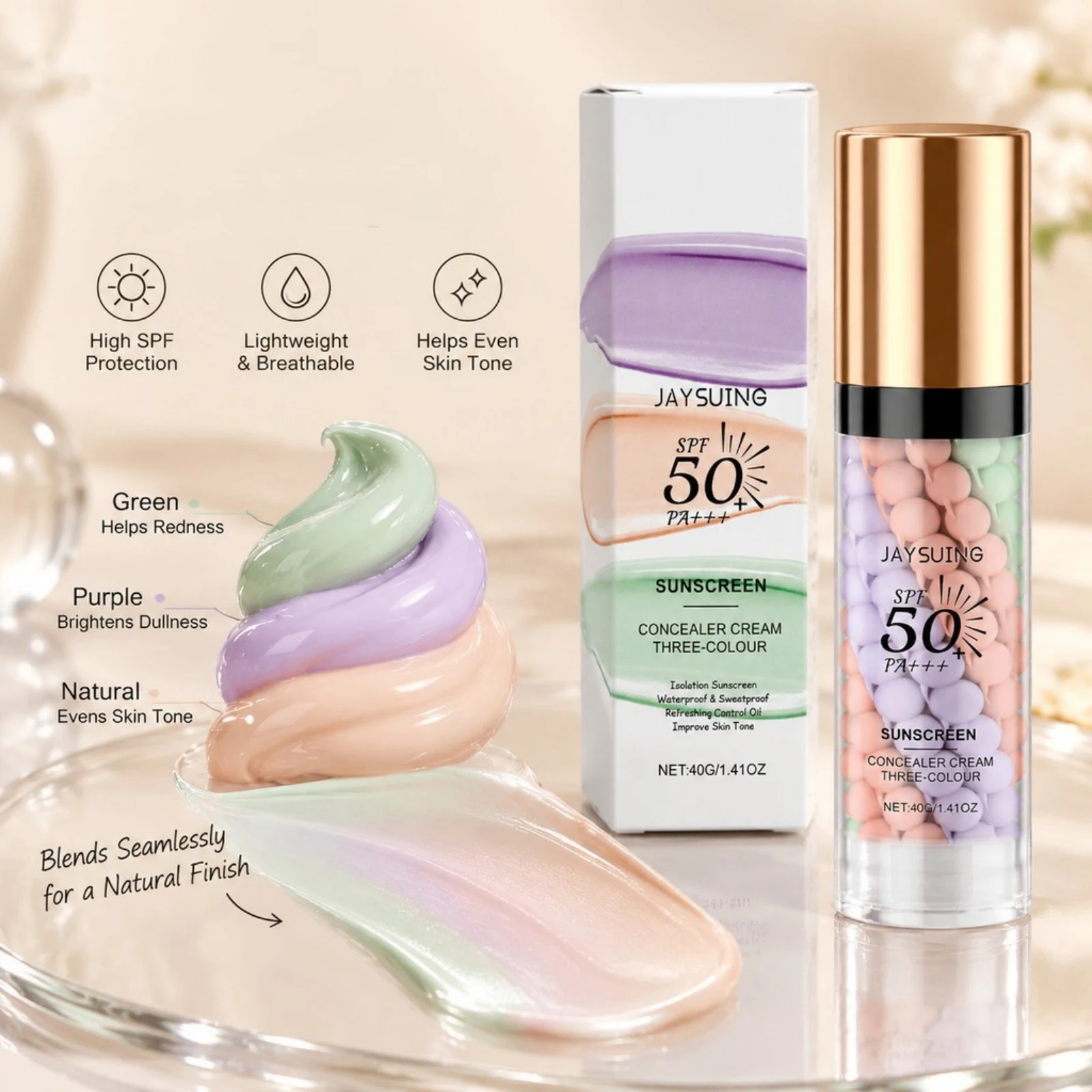 3 Color Sunscreen Isolation Cream Tone Correction Brightening Covering Pore Concealer Natural Flawless Face Makeup Base Cream